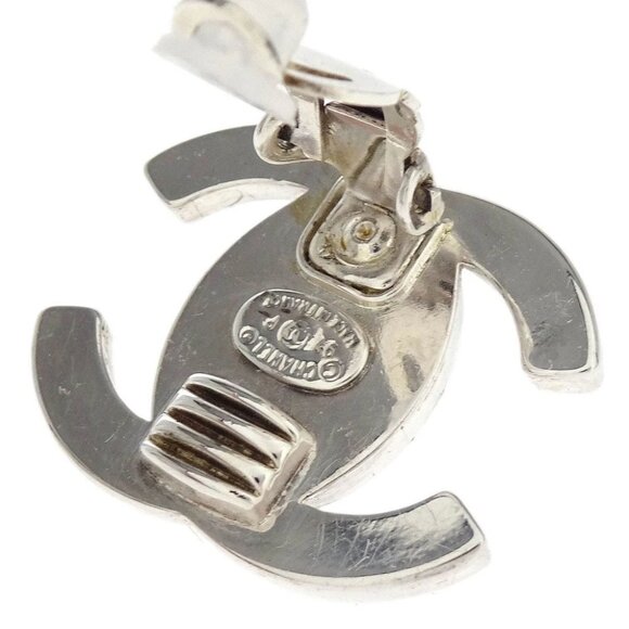 Chanel Turnlock Earrings Clip-On Silver Rhinestone 97P 196102 - Picture 4 of 4